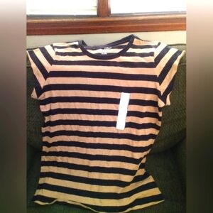 Striped Short Sleeve Tee in Beige and Black